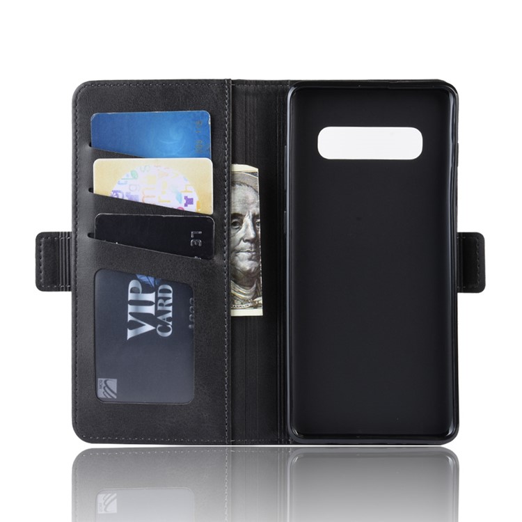 Dual-clasp Leather Wallet Stand Phone Case Cover for Samsung Galaxy S10 Plus - Black-3