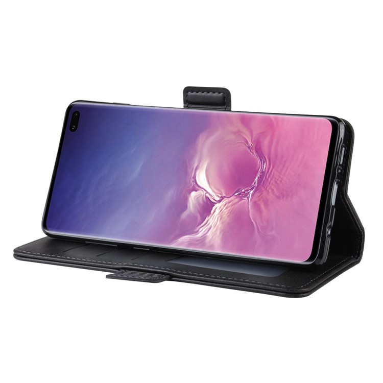 Dual-clasp Leather Wallet Stand Phone Case Cover for Samsung Galaxy S10 Plus - Black-5