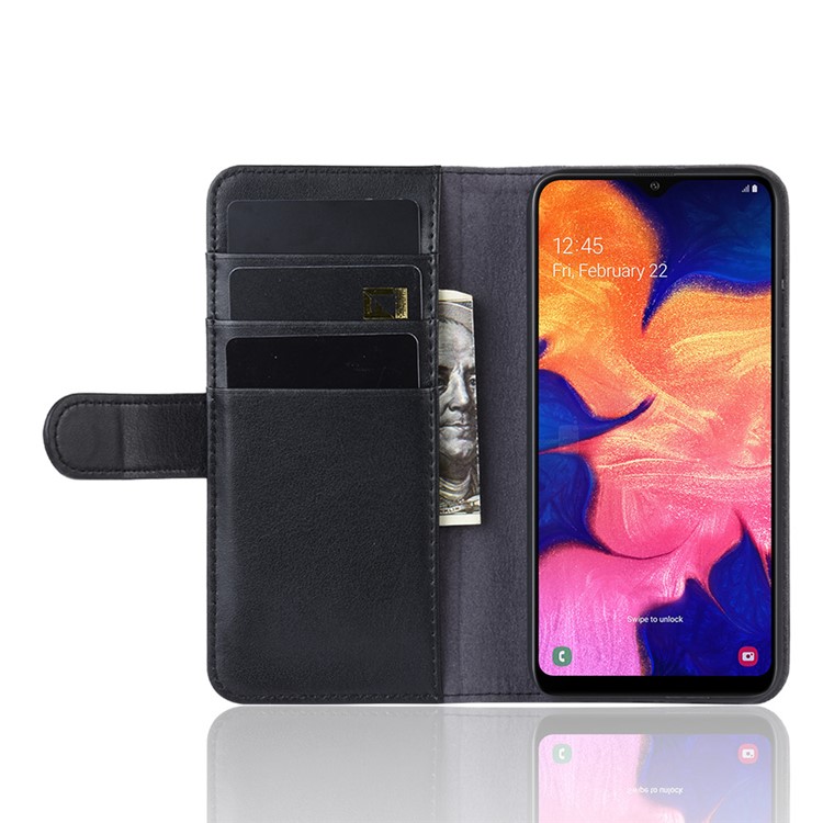 Genuine Split Leather Wallet Protective Case for Samsung Galaxy A10e - Black-5