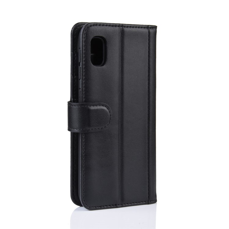 Genuine Split Leather Wallet Protective Case for Samsung Galaxy A10e - Black-7