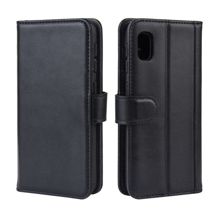 Genuine Split Leather Wallet Protective Case for Samsung Galaxy A10e - Black-8