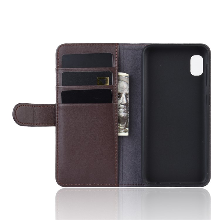 Genuine Split Leather Wallet Protective Case for Samsung Galaxy A10e - Brown-4