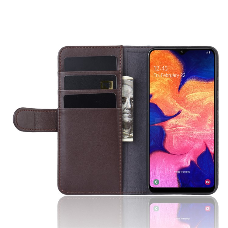 Genuine Split Leather Wallet Protective Case for Samsung Galaxy A10e - Brown-5