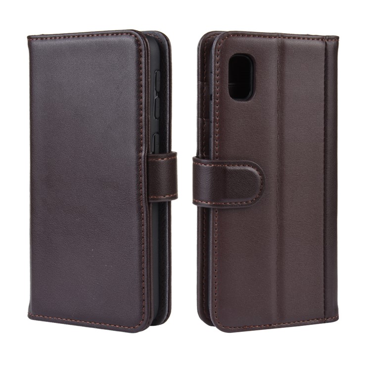 Genuine Split Leather Wallet Protective Case for Samsung Galaxy A10e - Brown-8