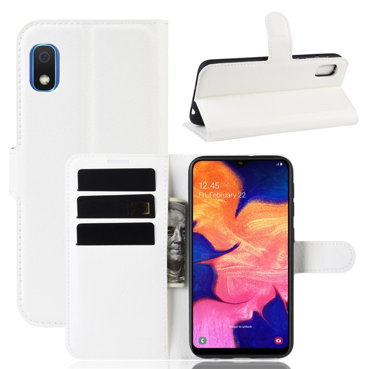 Lichia Pele Carteira Couro Stand Case Para Samsung Galaxy A10e - Branco-1