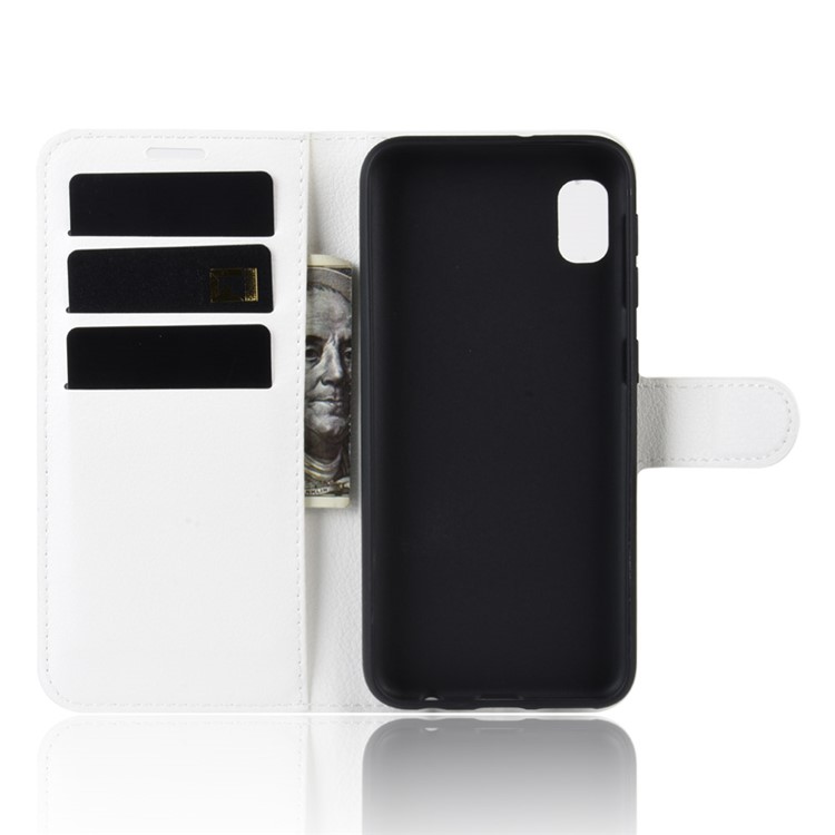 Lichia Pele Carteira Couro Stand Case Para Samsung Galaxy A10e - Branco-3