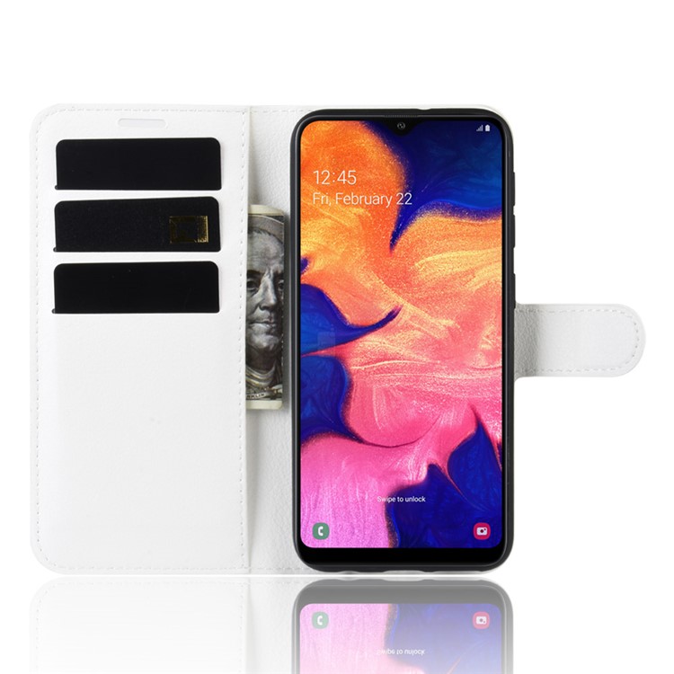 Lichia Pele Carteira Couro Stand Case Para Samsung Galaxy A10e - Branco-4