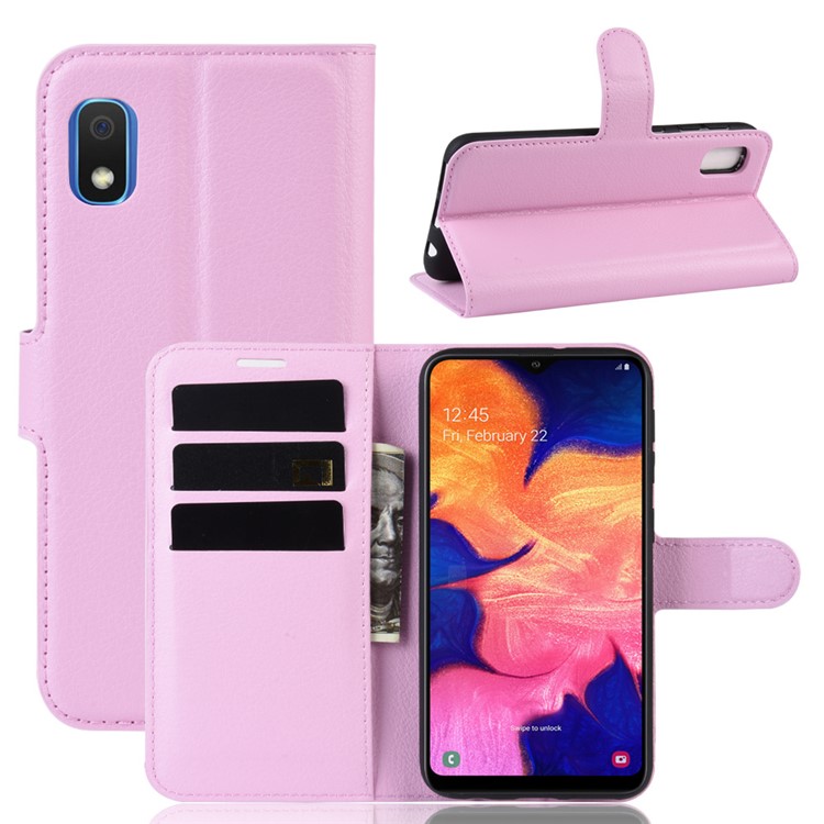Litchi Skin Wallet Leather Stand Case for Samsung Galaxy A10e - Pink-1