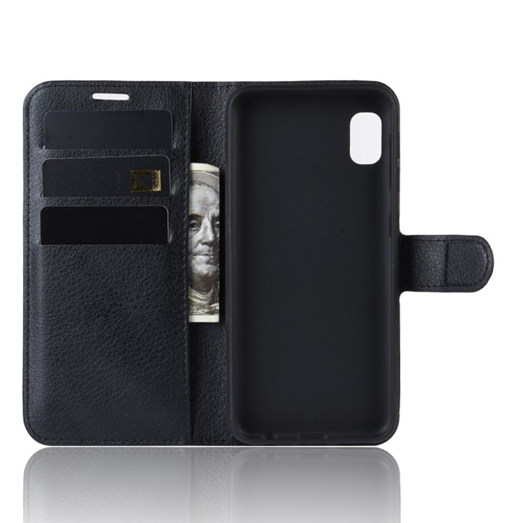 Litchi Skin Wallet Leather Stand Case for Samsung Galaxy A10e - Black-3