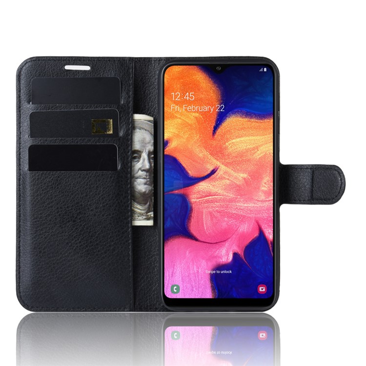 Litchi Skin Wallet Leather Stand Case for Samsung Galaxy A10e - Black-4