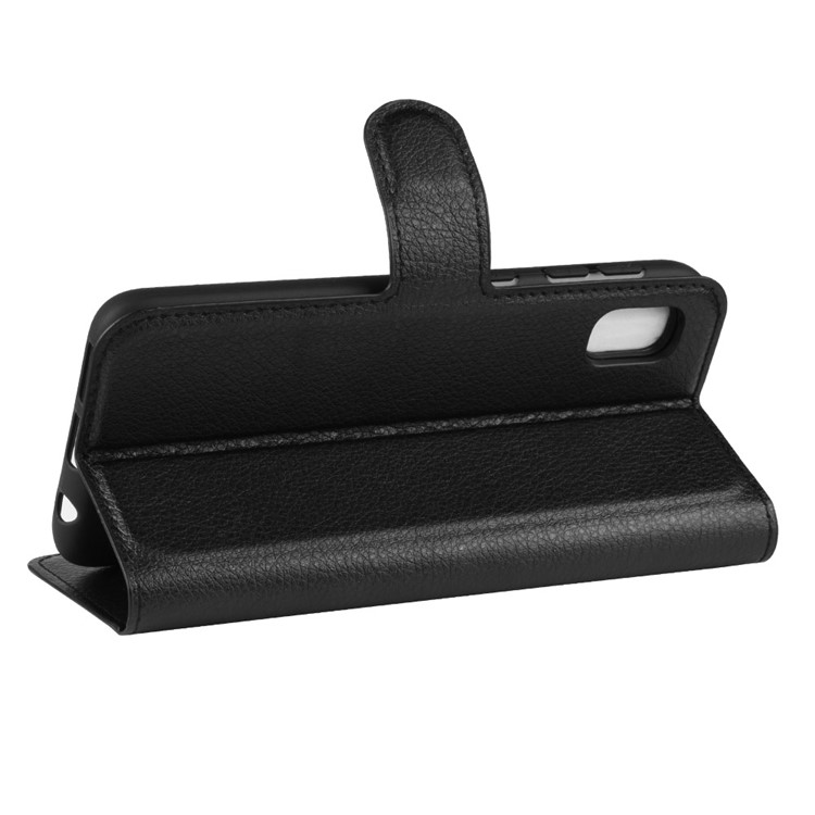 Case de Support en Cuir de Portefeuille de Peau Litchi Pour Samsung Galaxy A10e - le Noir