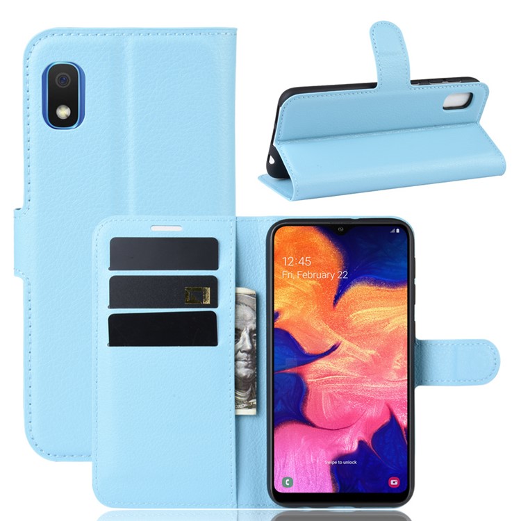 Litchi Skin Wallet Leather Stand Case for Samsung Galaxy A10e - Baby Blue-1