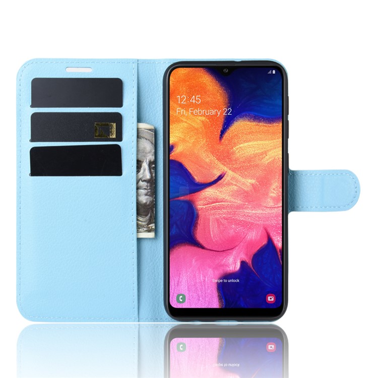 Litchi Skin Wallet Leather Stand Case for Samsung Galaxy A10e - Baby Blue-4