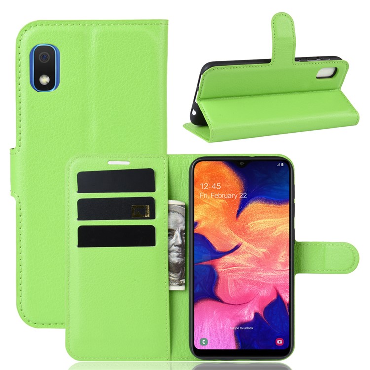 Litchi Skin Wallet Leather Stand Case for Samsung Galaxy A10e - Green-1