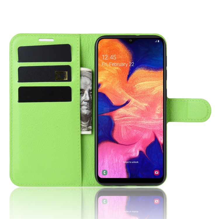 Litchi Skin Wallet Leather Stand Case for Samsung Galaxy A10e - Green-4
