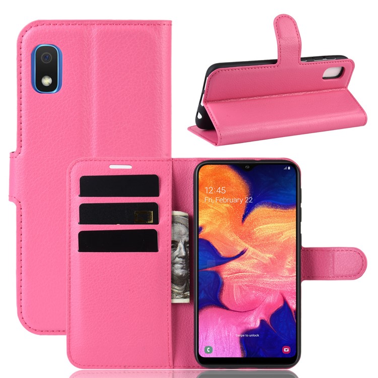 Litchi Skin Wallet Leather Stand Case for Samsung Galaxy A10e - Rose-1