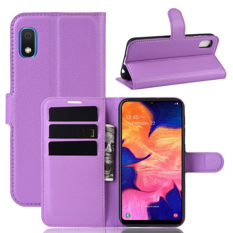 Litchi Skin Wallet Leather Stand Case for Samsung Galaxy A10e - Purple-1