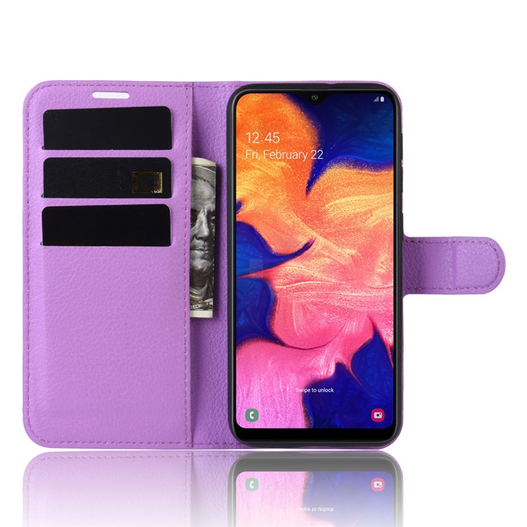 Litchi Skin Wallet Leather Stand Case for Samsung Galaxy A10e - Purple-4
