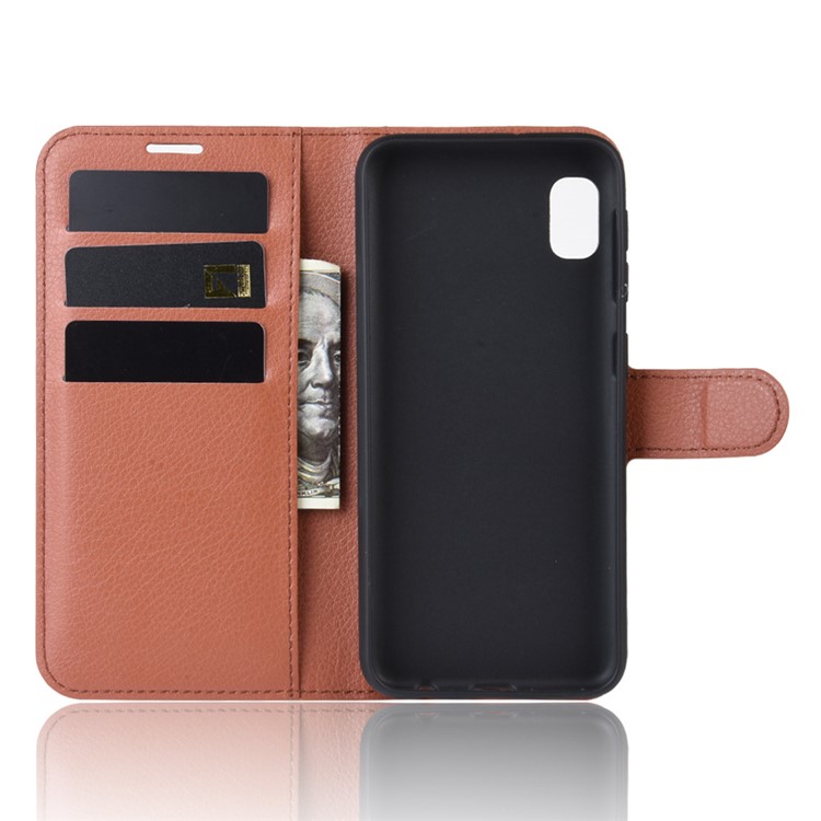 Litchi Skin Wallet Leather Stand Case for Samsung Galaxy A10e - Brown-3