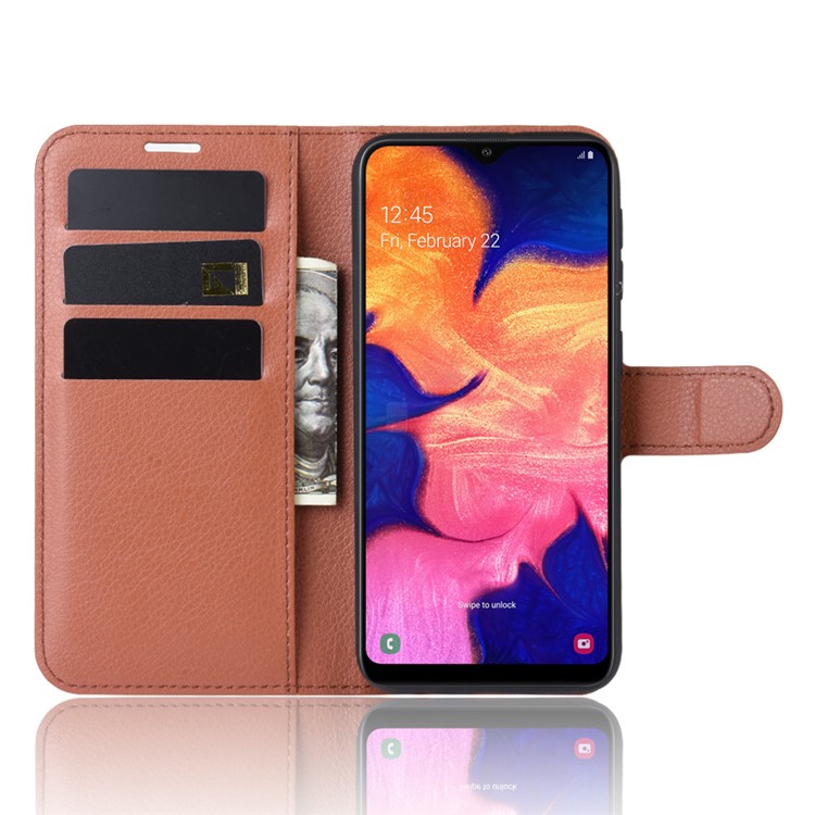 Litchi Skin Wallet Leather Stand Case for Samsung Galaxy A10e - Brown-4