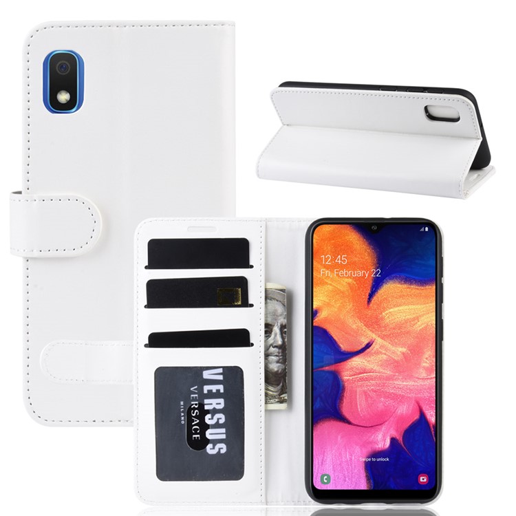 Crazy Horse Wallet Leather Stand Mobile Phone Case for Samsung Galaxy A10e - White-1