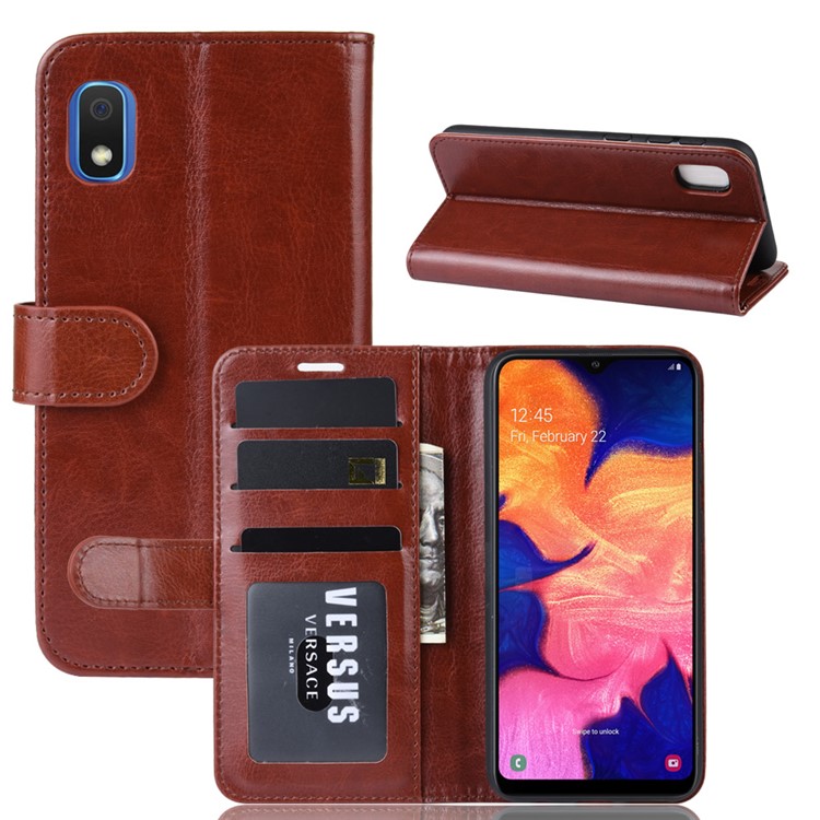 Crazy Horse Wallet Leather Stand Mobile Phone Case for Samsung Galaxy A10e - Brown-1