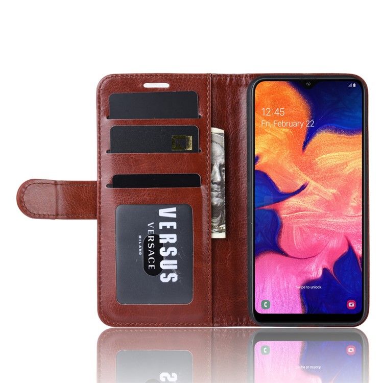 Crazy Horse Wallet Leather Stand Mobile Phone Case for Samsung Galaxy A10e - Brown-5