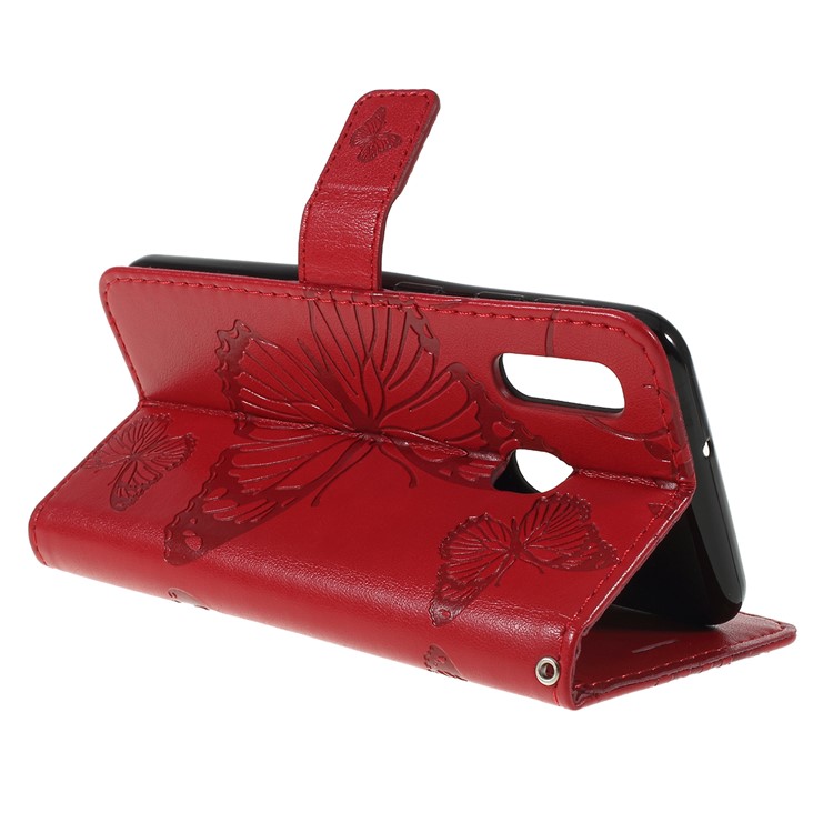 Guscio Del Telefono Portafoglio In Pelle Farfalla Impronta Per Samsung Galaxy A20e - Oro Rosa - Rosso-3