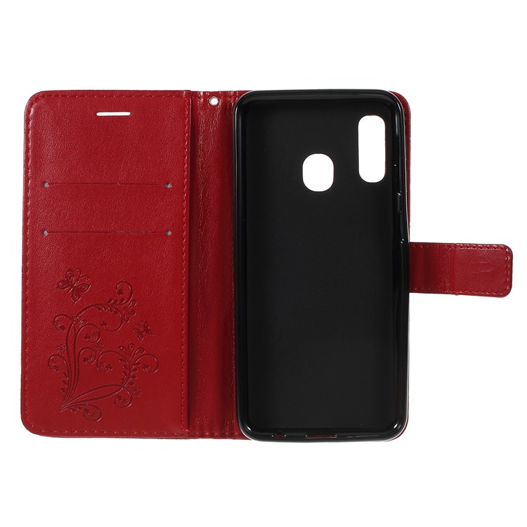 Guscio Del Telefono Portafoglio In Pelle Farfalla Impronta Per Samsung Galaxy A20e - Oro Rosa - Rosso-4