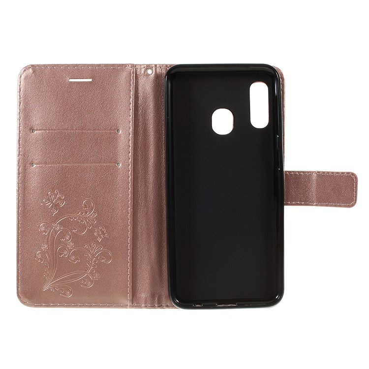 Guscio Del Telefono Portafoglio In Pelle Farfalla Impronta Per Samsung Galaxy A20e - Oro Rosa - Oro Rosa-4