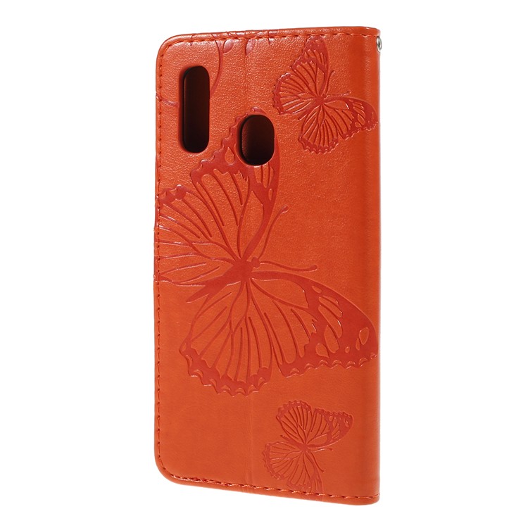 Imprint Butterfly Leather Wallet Phone Shell for Samsung Galaxy A20e - Rose Gold - Orange-6