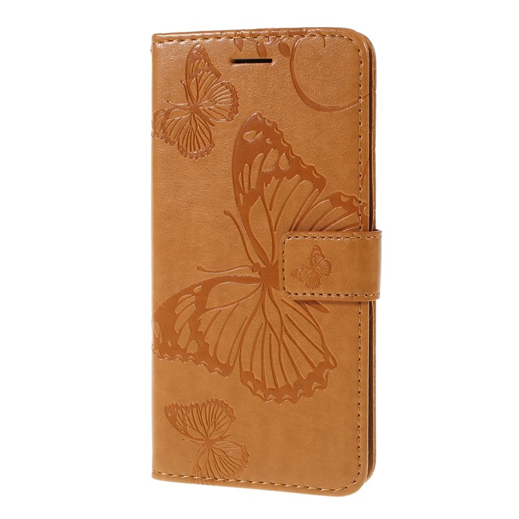 Imprint Butterfly Leather Wallet Phone Shell for Samsung Galaxy A20e - Rose Gold - Light Brown-5