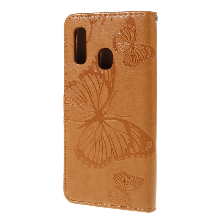 Imprint Butterfly Leather Wallet Phone Shell for Samsung Galaxy A20e - Rose Gold - Light Brown-6