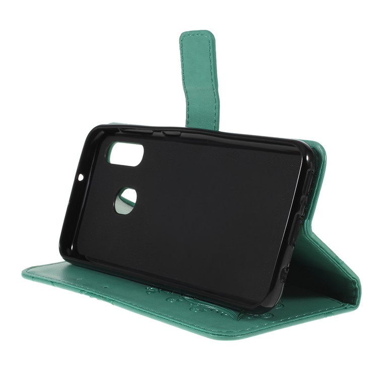 Imprint Butterfly Leather Wallet Phone Shell for Samsung Galaxy A20e - Rose Gold - Green-2