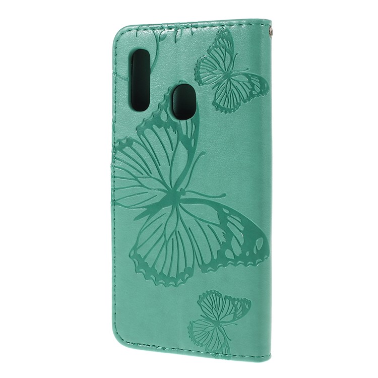 Imprint Butterfly Leather Wallet Phone Shell for Samsung Galaxy A20e - Rose Gold - Green-6