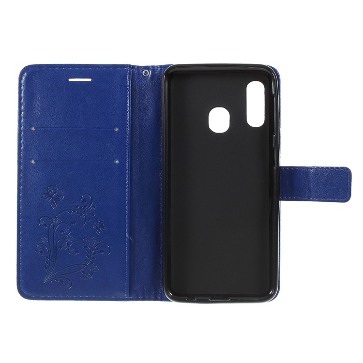Guscio Del Telefono Portafoglio In Pelle Farfalla Impronta Per Samsung Galaxy A20e - Oro Rosa - Blu-4