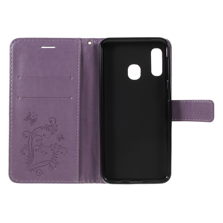 Shell Do Telefone Da Carteira De Couro Da Borboleta Da Imprensa Para A Galáxia A20e De Samsung - Rosa Ouro - Roxo-4