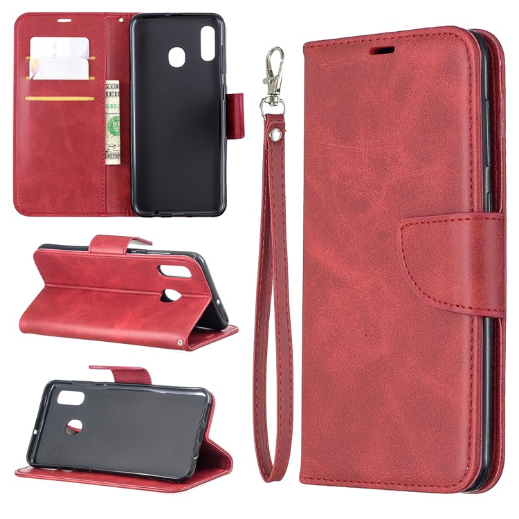 Etui Portefeuille En Cuir PU Pour Samsung Galaxy A20 / A30 - Vin Rouge-1