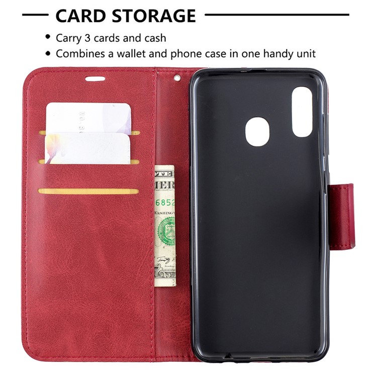 Etui Portefeuille En Cuir PU Pour Samsung Galaxy A20 / A30 - Vin Rouge-6