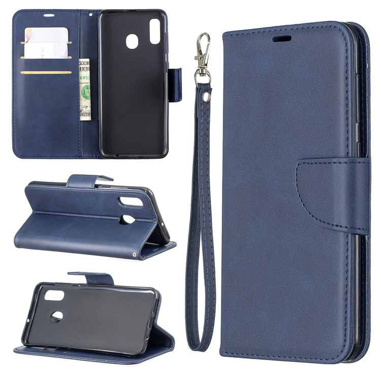 PU Leather Phone Wallet Stand Cover Case for Samsung Galaxy A20 / A30 - Blue-1