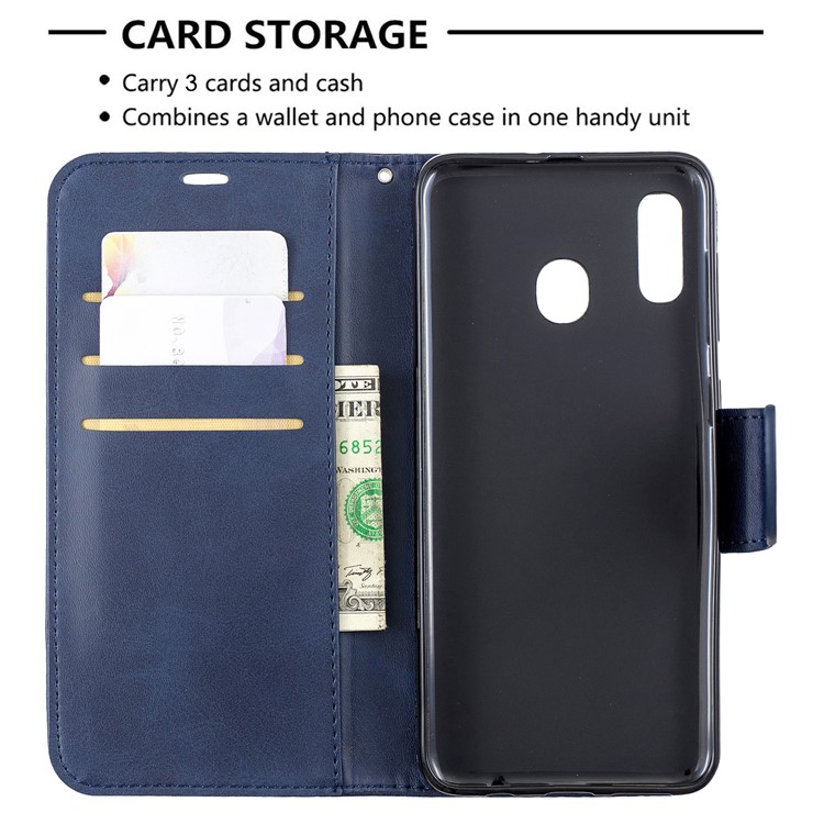 PU Leather Phone Wallet Stand Cover Case for Samsung Galaxy A20 / A30 - Blue-6