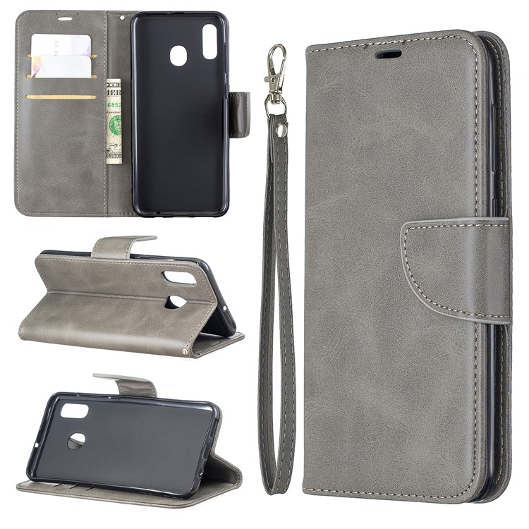 PU Leather Phone Wallet Stand Cover Case for Samsung Galaxy A20 / A30 - Grey-1