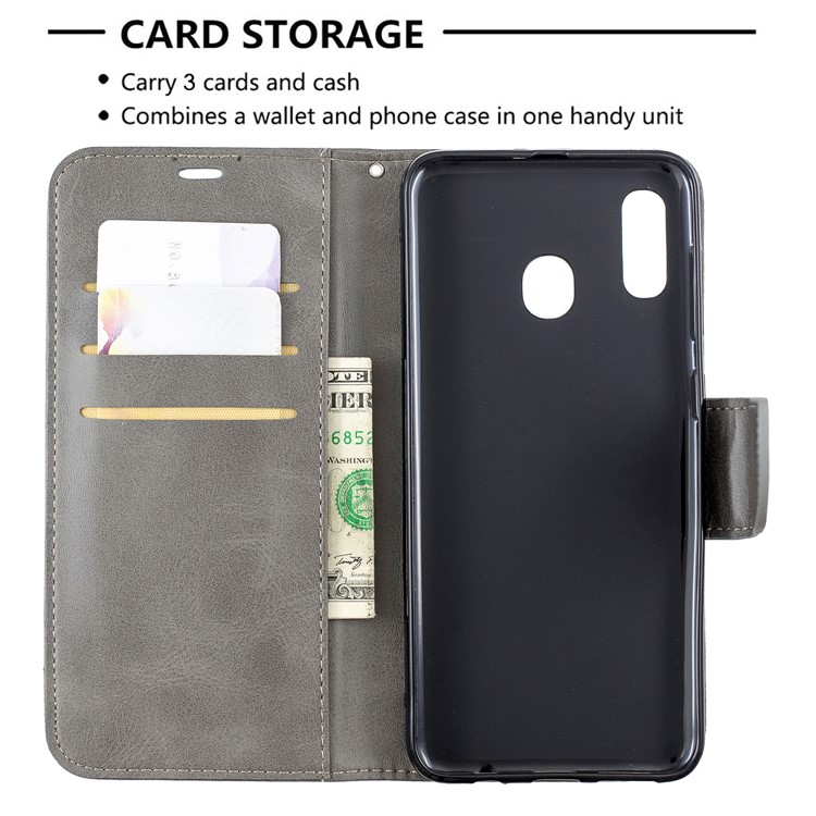 PU Leather Phone Wallet Stand Cover Case for Samsung Galaxy A20 / A30 - Grey-6