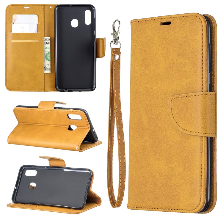 PU Leather Phone Wallet Stand Cover Case for Samsung Galaxy A20 / A30 - Light Brown-1