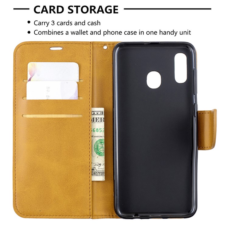 PU Leather Phone Wallet Stand Cover Case for Samsung Galaxy A20 / A30 - Light Brown-6