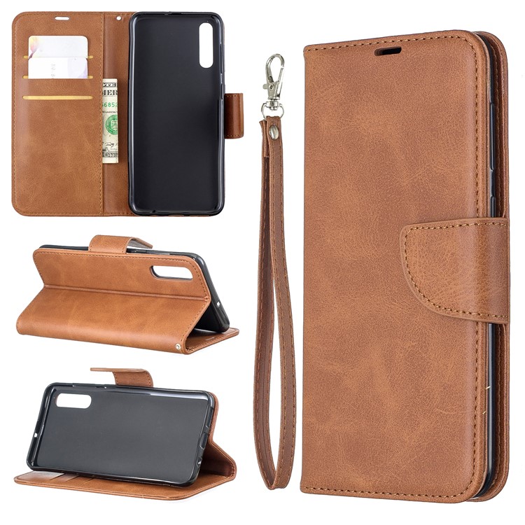 PU Leather Phone Wallet Stand Phone Case for Samsung Galaxy A50 - Brown-1