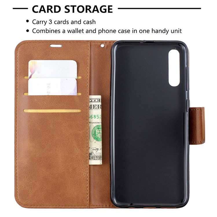 PU Leather Phone Wallet Stand Phone Case for Samsung Galaxy A50 - Brown-6
