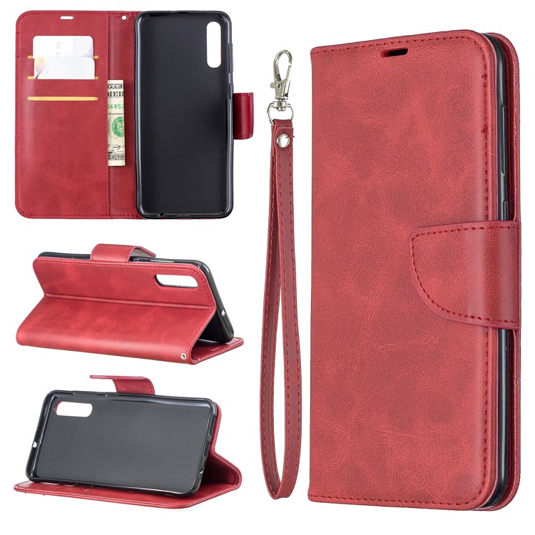 PU Leather Phone Wallet Stand Phone Case for Samsung Galaxy A50 - Red-1