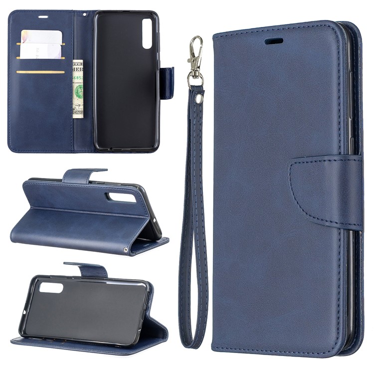 PU Leather Phone Wallet Stand Phone Case for Samsung Galaxy A50 - Blue-1