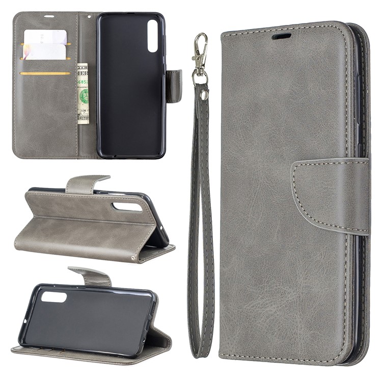 PU Leather Phone Wallet Stand Phone Case for Samsung Galaxy A50 - Light Grey-1